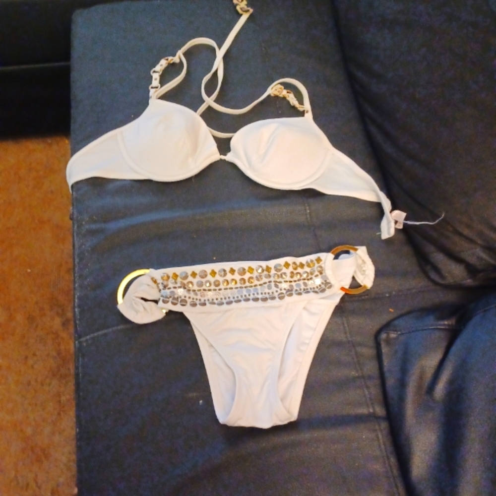 VICTORIA'S SECRET HEAVILY STUDDED BIKINI IN WHITE
